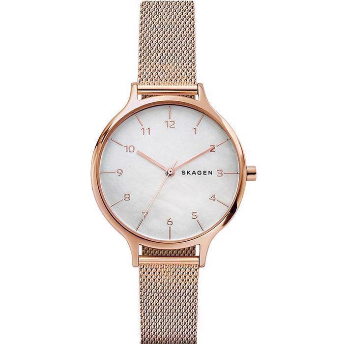 Image of Skagen Anita rosa forgyldt stål quartz med tre visere dame ur, model SKW2633